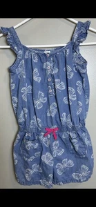 Gymboree Girls Island Hopper Short Romper Sz 12 Denim Butterflies Back To School - Picture 1 of 9