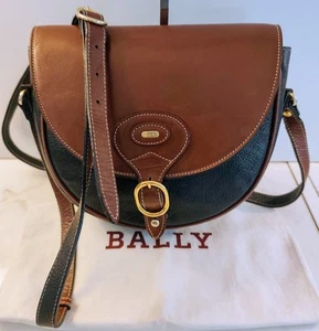 BALLY BORSETTA TRACOLLA Pelle Bicolore Cognac e Nera Vintage - Imagen 1 de 24