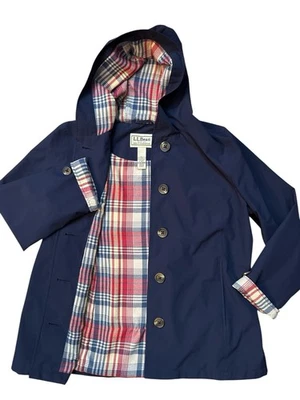 L.L. Bean Navy Blue Women’s Barn Chour Style Jacket Big Buttons Plaid L (PET) - Image 1 of 4