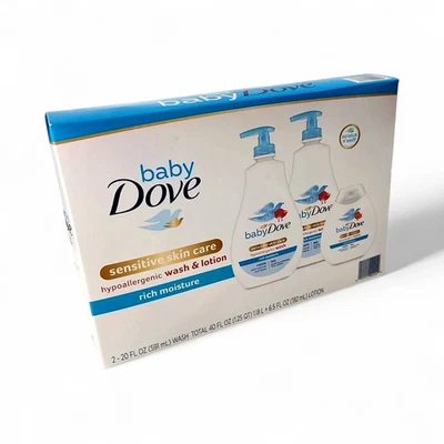 Kit de lavado y loción hipoalergénica para el cuidado de la piel sensible Baby Dove, hidratación rica Foto 1 de 4