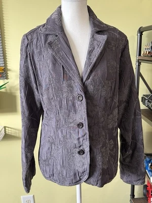 Chaqueta Blazer Erin London Floral Brocado Gris Texturizado Botón Frontal Para Mujer’s L Foto 1 de 4