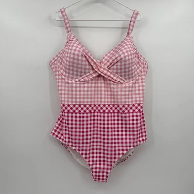 Draper James Lands End Swimsuit Women 24W NEW Pink Gingham Check 1 Piece - Image 1 of 4