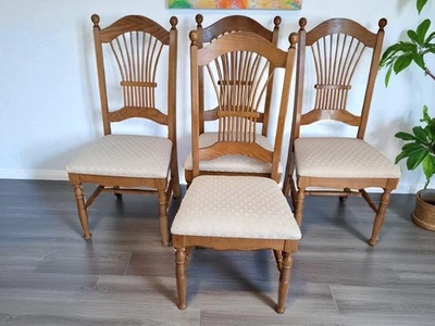 Vintage French Country Dining Chairs Fan Wheat Back Chairs Oak x 4 1980 - Image 1 of 4