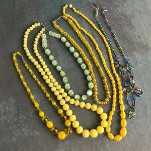 Vintage Uranium Vaseline Cadmium Glass Bead Necklaces Mixed Job Lot Antique 330g - Picture 1 of 24