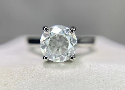 Anillo de compromiso solitario de diamantes redondos naturales de oro blanco de 14 k con certificación EGL Foto 1 de 4
