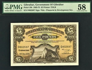 Gibraltar 5 Pounds 20.11.1975 Pick-19b About UNC PMG 58 - Picture 1 of 2