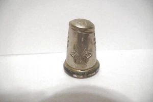 THIMBLE VINTAGE STERLING SILVER MEXICO? ABALONE BAND W/HAMMERED DESIGN - Picture 1 of 7