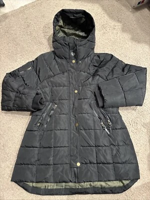 XOXO женщин черный длинный пуховик парка куртка, предварительно любимый, женский размер XL - Изображение 1 из 4