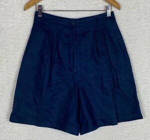 Vintage Chaus Wide Leg Pleated Dress Shorts Size 10 Cuffed Navy Blue High Rise