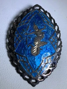 VINTAGE SIAM STERLING NIELLO BLUE ENAMEL NIELLO MEKKALA PIN BROOCH RARE - Picture 1 of 4