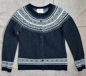 Cambridge Dry Goods Black White Fair Isle Wool Blend Cardigan Sweater Medium - Picture 1 of 5