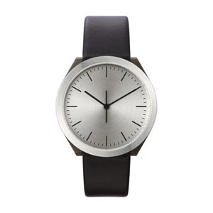Normal Timepieces Hibi Quarzo Acciaio Spazzolato Grigio Nero Pelle Orologio Uomo - Foto 1 di 4