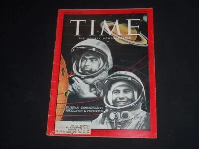 1962 AUGUST 24 TIME MAGAZINE - RUSSIAN COSMONAUTS NIKOLAYEV & POPOVICH - T 1862 - Image 1 of 2