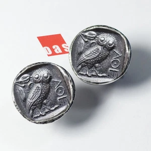 NEW . Sterling Silver Classic Greek Athena's Owl Tetradrachm Coin Cufflinks  - Picture 1 of 10