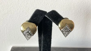 VTG 18k YG Platinum+Full-Cut Diamond Teardrop Shaped Clip-On Earrings 12.7g - Picture 1 of 7