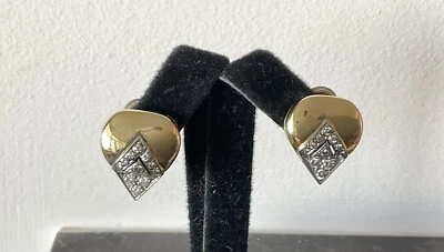 VTG 18k YG Platinum+Full-Cut Diamond Teardrop Shaped Clip-On Earrings 12.7g - Image 1 of 4