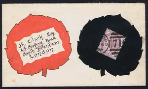 1898 Hand Painted Red and Black Leaves used Sleaford 1d Lilac SG 172 - Picture 1 of 2