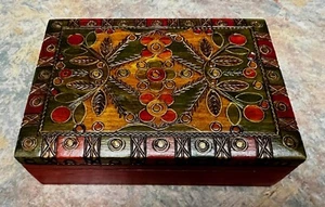 Vintage Carved Wooden Stash Box | 1970's Pier 1 | Rectangular Shape | Colorful - Picture 1 of 10