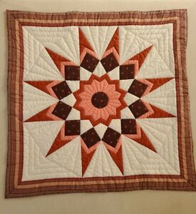 Handmade Quilt or Wall Hanging 41”x 41” Warm Colors Stripes, Floral, Solids