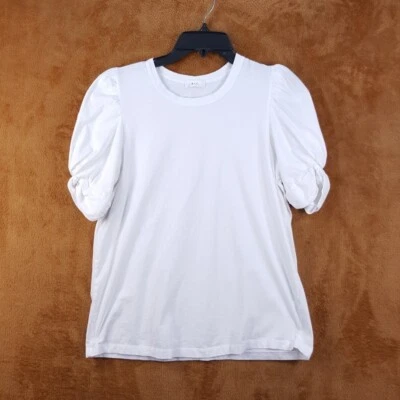 A.L.C. Top Mujer Grande Blanco Pullover Manga Abullonada 100% Algodón Slub Tee Foto 1 de 4