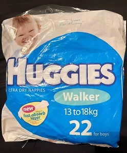 Vintage Nappies Diaper HUGGIES Disposable Boys 13-18kg Walker In Packet 2000s - Picture 1 of 11