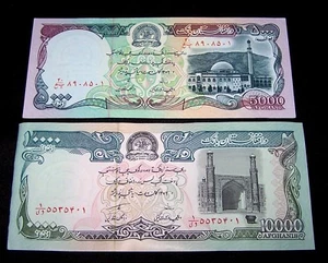 1 x Afghanistan 10000 (10,000) & 5000 (5,000) Afghanis UNC /P-62 & P-63 - Picture 1 of 2
