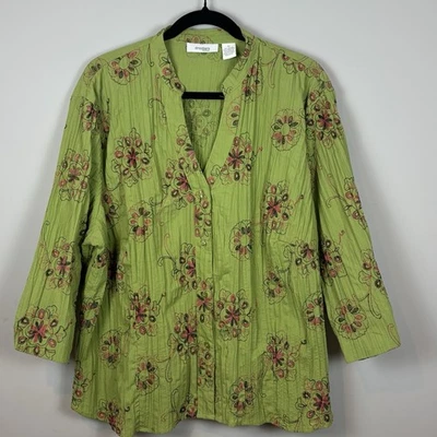 Dressbarn женщин зеленый цветочный вышитый гофрированный кнопка вверх богемное Топ 3 X цветной - Изображение 1 из 4