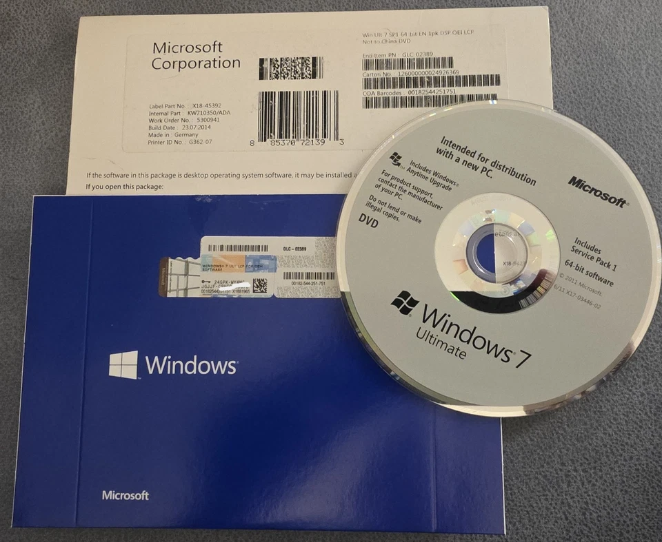 Microsoft Windows 7 Ultimate - 64 -Bit - SP1 - Englisch - Bild 1 von 1