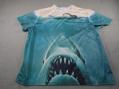 Jaws AOP Shirt Mens Extra Large XL Blue Movie All Over Print Shark Ocean - Image 1 of 4