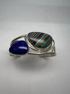 Jay King Mine Finds .925 Lapis Lazuli and Rainbow Casilica Cuff Bracelet NIB - Picture 1 of 9