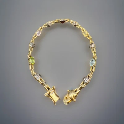 "Brazalete Ross Simon's 925 plata de ley oro 14k vermeil multi piedras preciosas 7""" Foto 1 de 4