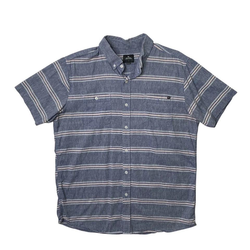 Rip Curl Shirt Mens L Large Linen Blend Striped Button Down Long Sleeve Pockets - Image 1 of 4