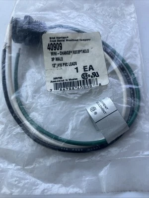 Brad-Harrison Mini-Change Receptacle Male 40909 3P 12" #16 PVC Leads - Image 1 of 4
