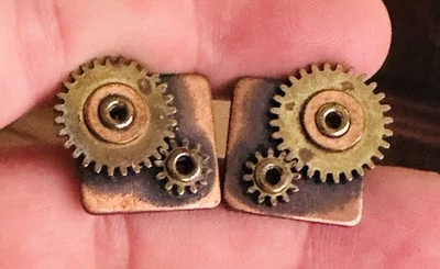 FRANK REBAJES Copper Brass Gears Modernist Cufflinks, 1950s - Image 1 of 4