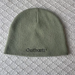 Women's Vintage Y2K Carhartt Beanie Hat Green Logo Solid Knit WA007 - Picture 1 of 7