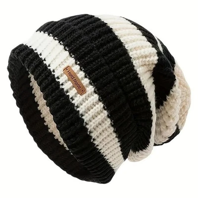Unisex Gorro Tejido a Rayas Invierno Cálido Sombrero Suave Elástico Calavera Gorra para Exterior Foto 1 de 4