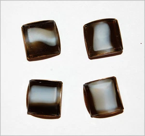 VINTAGE SQUARE GLASS BUTTON BUTTONS BEAD 17mm BROWN WHITE TWO TONE STRIPED - Picture 1 of 2