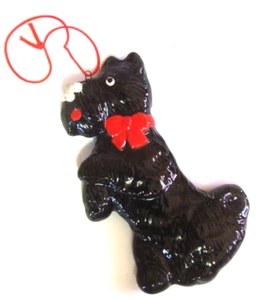 Vintage Abt. 56 schwarzer Scottie Hund Weihnachtsschmuck Scottish Terrier 4 Zoll Keramik - Bild 1 von 5