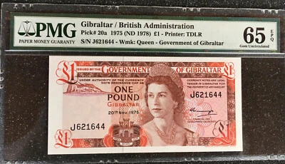 GIBRALTAR P.20a - 1 Pound 1975 PMG 65 EPQ - Image 1 of 2