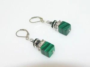 edler Ohrschmuck Ohrhänger Malachit grün Hämatit schwarz Strass klar farbig 216m - Bild 1 von 7