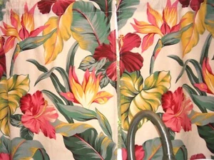 PAIR Tropical Hawaiian Cotton Barkcloth Fabric CAFE' CURTAINS ~Pau Hanna~ - Picture 1 of 5
