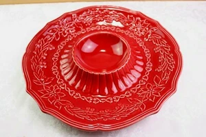 Bordallo Pinheiro Holiday Red Poinsettia Chip & Dip Platter Portugal MINTY! - Picture 1 of 4