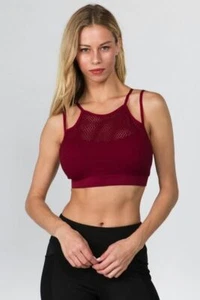 Yelete Women's High Neck Mesh Overlay Sports Bra - Picture 1 of 4