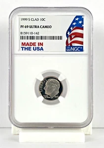 1999 S Clad Roosevelt Dime NGC PF69 Ultra Cameo Made In USA American Flag Holder - Picture 1 of 3