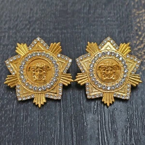 VERSACE Gold Plated Medusa Star Rhinestone Pierced Earrings #710c Rise-on - Bild 1 von 5