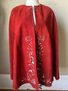 red suede poncho With Cutout Design Italian - Picture 1 of 5