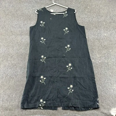 VINTAGE Bice Dress Womens XL Black Midi Floral Emboidered Linen Long Trad 90s - Image 1 of 4