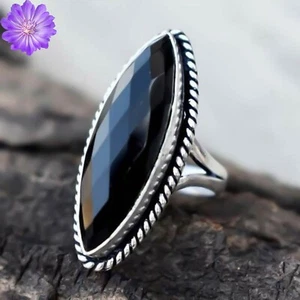 Anillo de plata esterlina 925 con piedras preciosas de ónix negro hecho a mano anillo de joyería para regalo - Imagen 1 de 3