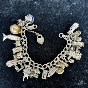 Vintage bewegliches GELADENES Sterling 925 Silber Gelenk Bettelarmband 91,4 g - Bild 1 von 22