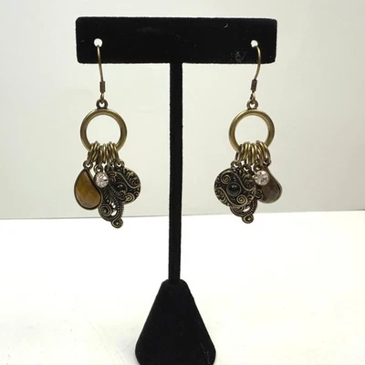 Pendientes colgantes con dije tono bronce imitación piedra estrás acento joyería 2 pulgadas Foto 1 de 4